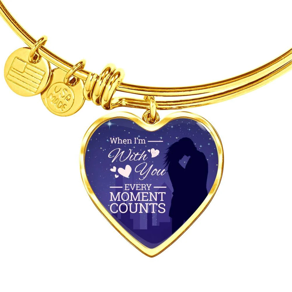 When I'm With You Every Moment Counts Personalized Engraved Gold Heart Bangle